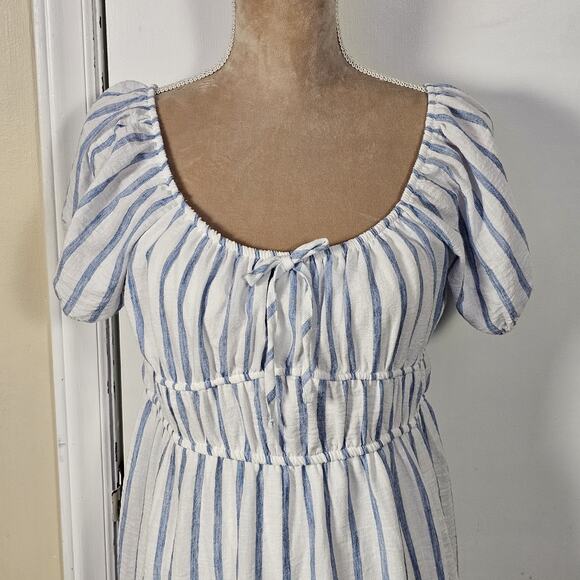 Free for All Dress Women’s Puff Sleeve Cottage Milkmaid Blue White Stripe Sz XL - Picture 2 of 7